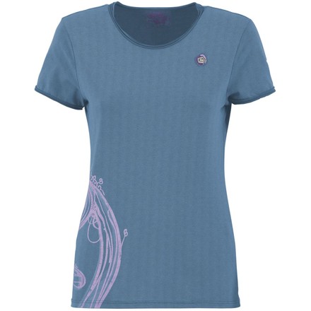 Das Rina ist ein schickes Kletter-T-Shirt für Frauen mit großen E9-Logo-Print. Sieht gut aus, passt gut unter den Gurt und gemütlich ist es auch noch.