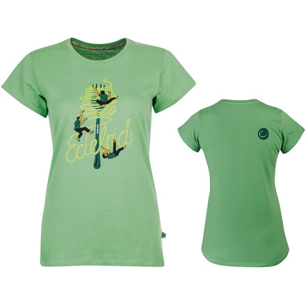 Das Highball 2 T-Shirt für Frauen ist genau das Richtige für heiße Klettertage. Mit großem Grafikprint vorne und dezentem Edelrid Logo hinten