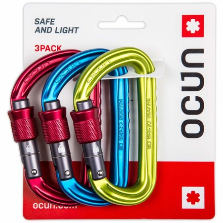 3er Pack K-Lock Verschlusskarabiner mit Schraubsicherung in den Farben grün, blau und rot