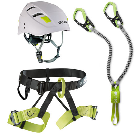 Mit dem Joker KSS Kit bekommst Du die komplette Ausrüstung, die du für eine sichere Tour auf einer Via Ferrata brauchst. Inklusive Klettersteigset, Helm und Klettergurt