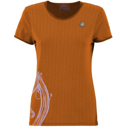 Das Rina ist ein schickes Kletter-T-Shirt für Frauen mit großen E9-Logo-Print. Sieht gut aus, passt gut unter den Gurt und gemütlich ist es auch noch.