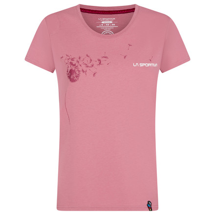 Das La Sportiva Windy T-Shirt für Frauen ist mit einem luftig-leichten Pusteblumen Print in Kontragsfarbe genau richtig für sommerliche Klettereien draußen