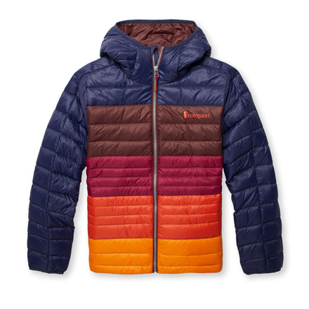 Die klassische Fuego Down Hooded Jacket von Cotopaxi im trendigen Colorblock-Design ist ein echter Allrounder für jene, die sich noch mehr Farbe wünschen. 