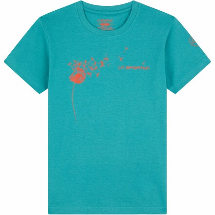 Das Kids Windy von La Sportiva ist ein T-Shirt für Kinder das zum Draußen-sein einlädt. Cooler Pusteblumen-Print auf der Frontseite.