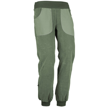 Die E9 Iuppi ist eine Boulderhose für Frauen aus einem weichen Feincordstoff und mit einem breiten, gemusterten Elastikbund. Ideal für kühlere Wintertage