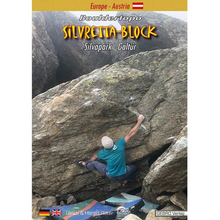 Der Gebro Verlag Silvretta Bloc Boulderführer Silvapark Galtür beinhaltet viele Infos zu über 500 Bouldern mit detaillierten Topos und Übersichtskarten