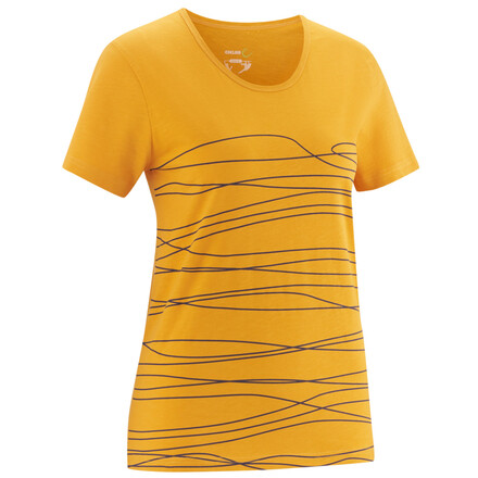 Das Edelrid Highball T-Shirt für Frauen wird in Portugal aus reiner Biobaumwolle hergestellt, ist atmungsaktiv und ist voll aufs Klettern abgestimmt