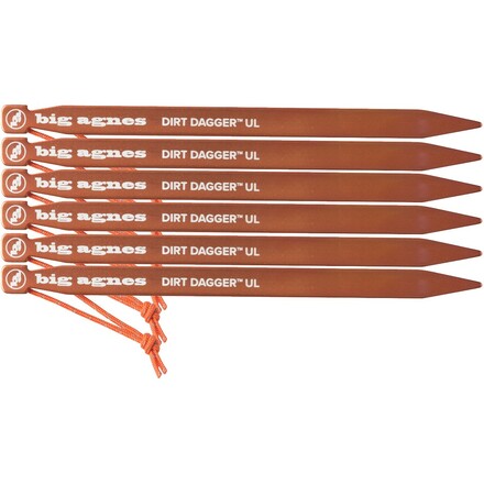 Mit den Big Agnes Dirt Dagger UL Tent Stakes Zeltheringen lässt sich dein Zelt sehr stabil fixieren. Aus robustem Aluminium.