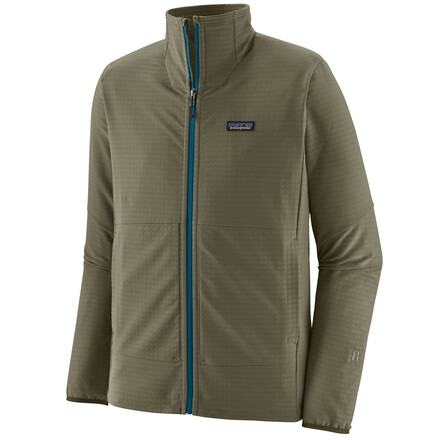 Die R1 TechFace Jacket von Patagonia ist eine robuste und wasserabweisende Softshelljacke, die dir in den Bergen maximale Bewegungsfreiheit bietet