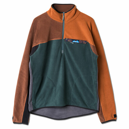 Das Kavu Winter Throwshirt im angesagten Color-Blocking ist ein robuster und gut wärmender Fleecepullover. Mit Half Zip und zwei großen Handwärmtaschen.