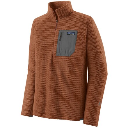 Der leichte und besonders atmungsaktive Patagonia R1 Air Zip Neck Fleecepullover trocknet dank seiner Hohlfasern und der Zickzack-Struktur sehr rasch.