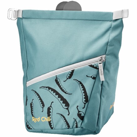  Der Red Chili Reactor ist ein großer Boulder Chalk Bag mit staubdichtem Rolltop-Verschluss, diversen Taschen und einer breiten Basis für sicheren Stand