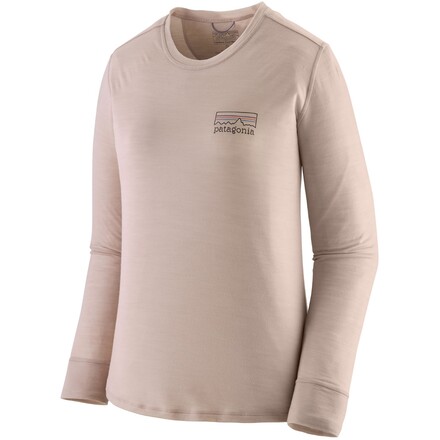  Das Patagonia Cap Cool Merino Blend Graphic Shirt ist ein atmungsaktives und robustes Langarmshirt für Frauen, das bei keiner Aktivität fehlen darf