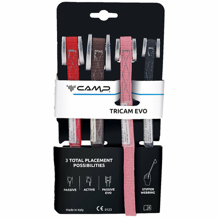 Das Camp Tricam Evo Klemmkeil-Set ist ein mobiles Sicherungsmittel zum Klettern. Robust und leicht lässt es sich in einer großen Bandbreite einsetzen