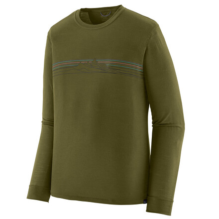 Das Patagonia L/S Cap Cool Merino Blend Graphic Shirt mit RWS-zertifizierter Merinowolle ist atmungsaktiv, feuchtigkeitsableitend und super bequem!