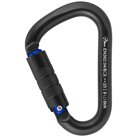 Leichter HMS-Karabiner für Linkshänder aus eloxiertem Aluminium mit schnellem TwistLock-Automatikverschluss, rundem Profil und hoher Bruchlast – ideal zum Sichern, Abseilen und für Arbeitseinsätze in der Höhe.