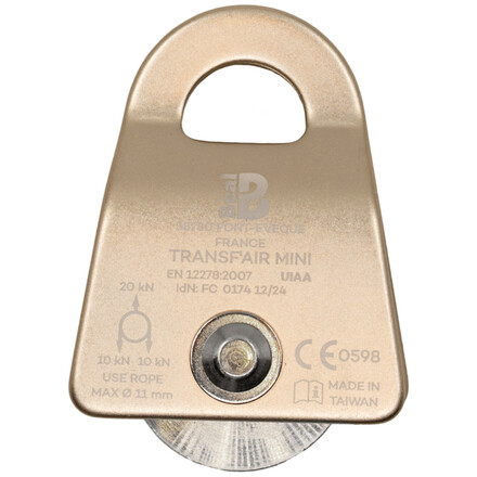 Die Beal Transfair Mini ist eine leichte und kompakte Seilrolle mit beweglichen Seitenteilen, Achse und Rolle aus Stahl und einem Gleitlager aus Bronze 