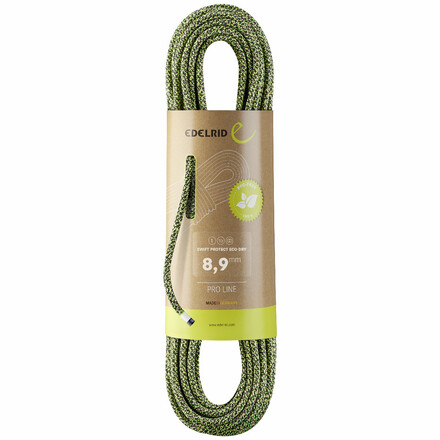 Vielseitiges 8,9-mm-Seil mit Aramid-Mantel für hohe Schnittfestigkeit, Eco-Dry-Ausrüstung und Zertifizierung als Einfach-, Halb- und Zwillingsseil – ideal fürs Alpin- und Mehrseillängenklettern.