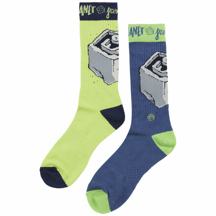 Die E9 Odd Planet Socken sind hohe und gut sitzende Socken mit einem gerippten Bündchen. Mit tollem Motiv und unterschiedlichen Hauptfarben pro Socke.
