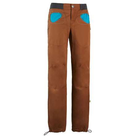 Die sehr komfortable E9 Women's Onda Story Boulderhose bringt mit ihren runden Taschenausschnitten Farbe an den Felsen und bietet große Bewegungsfreiheit