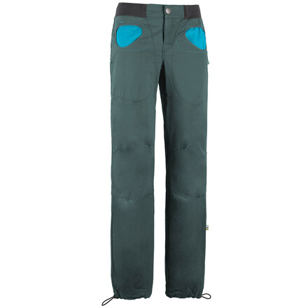 Die sehr komfortable E9 Women's Onda Story Boulderhose bringt mit ihren runden Taschenausschnitten Farbe an den Felsen und bietet große Bewegungsfreiheit