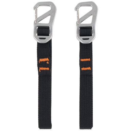 Vielseitiges Befestigungsband mit Aluminiumhaken; ideal zum Sichern, Bündeln oder Fixieren von Ausrüstung; leicht, robust und in mehreren Größen erhältlich.