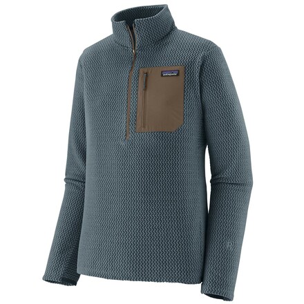 Der leichte und besonders atmungsaktive Patagonia R1 Air Zip Neck Fleecepullover trocknet dank seiner Hohlfasern und der Zickzack-Struktur sehr rasch.