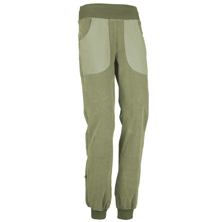 Die E9 Iuppi ist eine Boulderhose für Frauen aus einem weichen Feincordstoff und mit einem breiten, gemusterten Elastikbund. Ideal für kühlere Wintertage