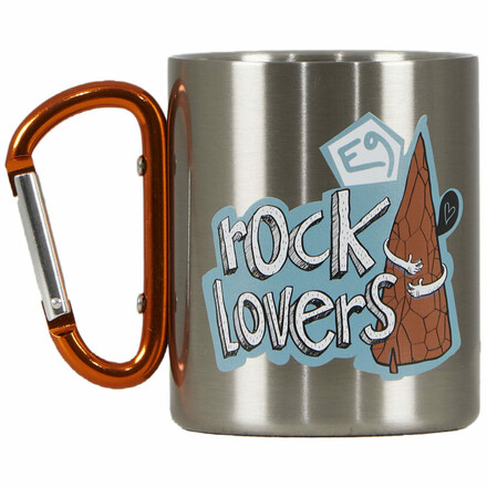 Der E9 Lover Cup ist eine coole Tasse aus rostfreiem Stahl, einem grandiosen Rock Lovers-Print und einem echten Karabiner als Tassengriff.