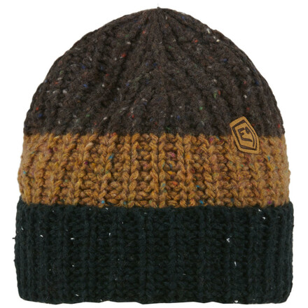 Die Biro ist eine schicke Strickmütze in drei Kontrastfarben und mit einem E9-Logo-Patch für die kühlen Tage, um draußen aktiv zu sein.