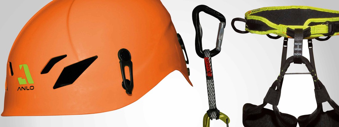 Anlo Mountain produzierte hochwertiges Kletterzubehör, wie Karabiner, Helme und Expressen